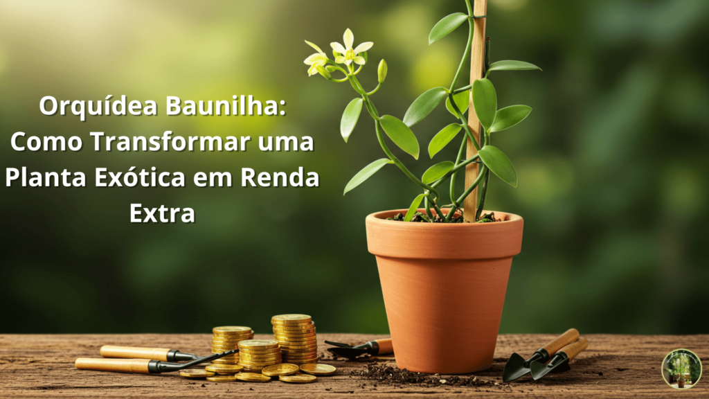Orquídea baunilha no vaso sobre uma mesa.