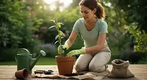 cultivar orquídea baunilha no vaso Mulher cultiva orquídea baunilha no vaso